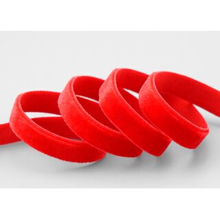 Elastisches Samtband ROT | KNALLROT (315) 1 m x 9 mm METERWARE Samt einseitig Stretch Velour