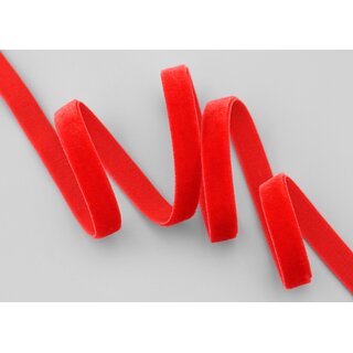 Elastisches Samtband ROT | KNALLROT (315) 1 m x 9 mm METERWARE Samt einseitig Stretch Velour
