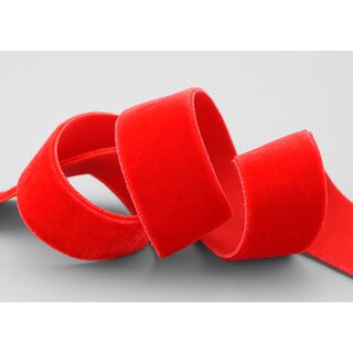 Elastisches Samtband ROT | KNALLROT (315) 1 m x 22 mm METERWARE Samt einseitig Stretch Velour