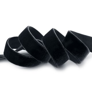 Elastisches Samtband SCHWARZ (725) 1 m x 22 mm METERWARE Samt einseitig Stretch Velour