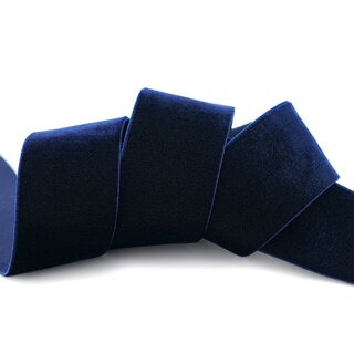 Elastisches Samtband DUNKELBLAU (590) 1 m x 36 mm METERWARE Samt einseitig Stretch Velour