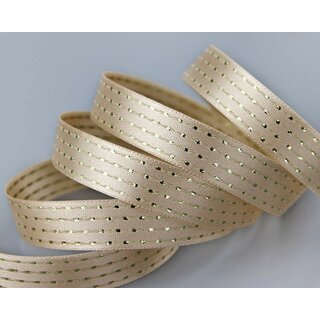 Satinband mit Lurex Punkten BEIGE Gold 3 m x 15 mm...