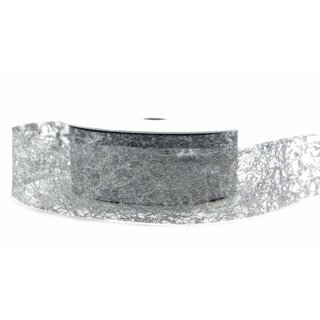 VLIES Dekoband 3 m x 40 mm SILBER Vliesband Geschenkband Schleifenband Transparent