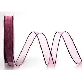 3 m x 15 mm Dekoband CHIFFON PFLAUME Aubergine transparent Schleifenband aus Organza mit formstabilen Kanten