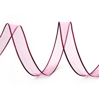 20 m x 15 mm Dekoband CHIFFON PFLAUME Aubergine transparent Schleifenband aus Organza mit formstabilen Kanten
