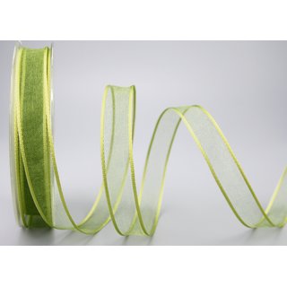 20 m x 15 mm Dekoband CHIFFON OLIV Lindgrn Grn transparent Schleifenband aus Organza mit formstabilen Kanten