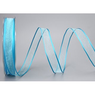 3 m x 15 mm Dekoband CHIFFON TRKIS transparent Schleifenband aus Organza mit formstabilen Kanten