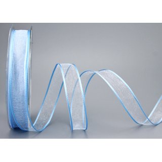 20 m x 15 mm Dekoband CHIFFON HELLBLAU Blau transparent Schleifenband aus Organza mit formstabilen Kanten