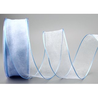 20 m x 40 mm Dekoband CHIFFON HELLBLAU Blau transparent Schleifenband aus Organza mit formstabilen Kanten