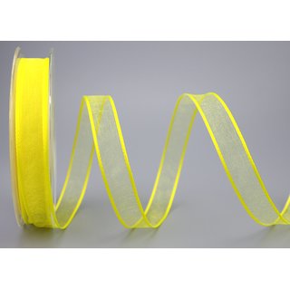 3 m x 15 mm Dekoband CHIFFON HELLGELB Zitronengelb Gelb transparent Schleifenband aus Organza mit formstabilen Kanten