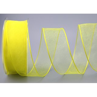 3 m x 40 mm Dekoband CHIFFON HELLGELB Zitronengelb Gelb transparent Schleifenband aus Organza mit formstabilen Kanten