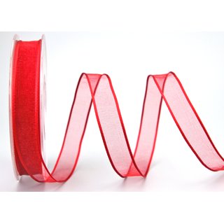 20 m x 15 mm Dekoband CHIFFON ROT transparent...