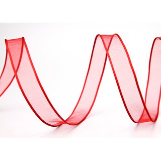 20 m x 15 mm Dekoband CHIFFON ROT transparent Schleifenband aus Organza mit formstabilen Kanten