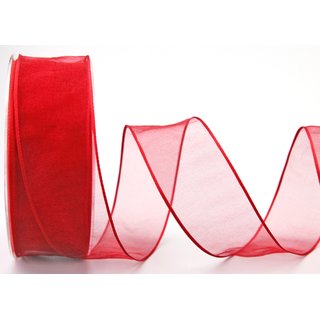 20 m x 40 mm Dekoband CHIFFON ROT transparent...
