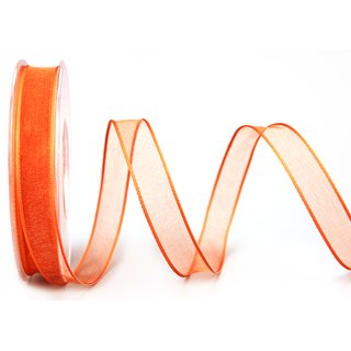 20 m x 15 mm Dekoband CHIFFON ORANGE transparent Schleifenband aus Organza mit formstabilen Kanten