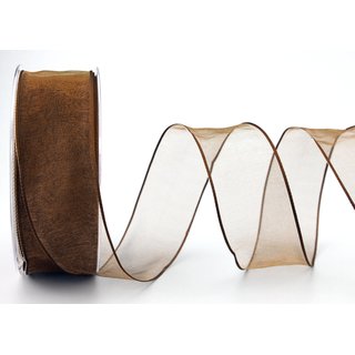 20 m x 40 mm Dekoband CHIFFON BRAUN transparent...