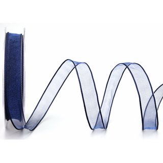 3 m x 15 mm Dekoband CHIFFON DUNKELBLAU Blau transparent Schleifenband aus Organza mit formstabilen Kanten