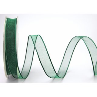 20 m x 15 mm Dekoband CHIFFON DUNKELGRN Grn transparent Schleifenband aus Organza mit formstabilen Kanten