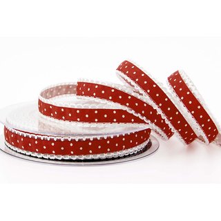 20 m x 15 mm Dekoband Emily ROT gepunktet mit Spitze am...