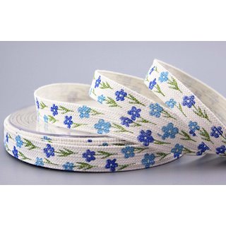 20 m x 15 mm Dekoband HAPPY DAY HELLBLAU Blau Blumen...