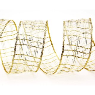 3 m x 40 mm Dekoband Alexander GOLD Karo Schleifenband Geschenkband Drahtkanten kariert transparent metallic