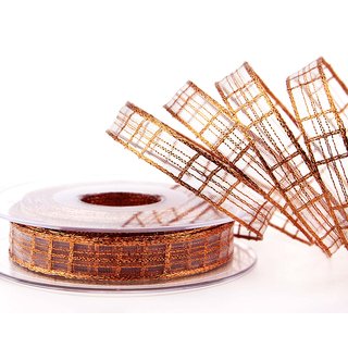 20 m x 15 mm Dekoband Alexander KUPFER Bronze Karo Schleifenband Geschenkband Drahtkanten kariert transparent metallic