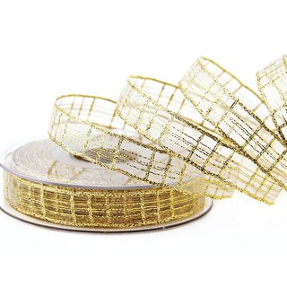 20 m x 15 mm Dekoband Alexander GOLD Karo Schleifenband Geschenkband Drahtkanten kariert transparent metallic