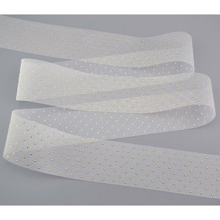 3 m x 40 mm Dekoband GOLDEN DOTS Organza CREME Ivory mit Punkten in Gold