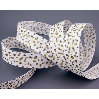 20 m x 25 mm Dekoband Drops WEISS Geschenkband mit goldene Tropfen Stoffband Weihnachtsband Baumwolle