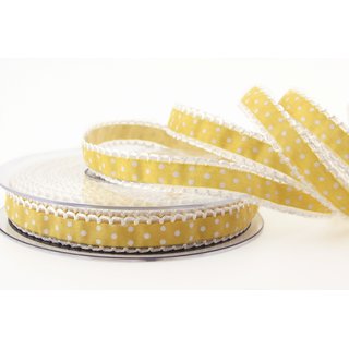 20 m x 15 mm Dekoband Emily GELB gepunktet mit Spitze am...