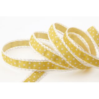 20 m x 15 mm Dekoband Emily GELB gepunktet mit Spitze am Rand Geschenkband Landhaus