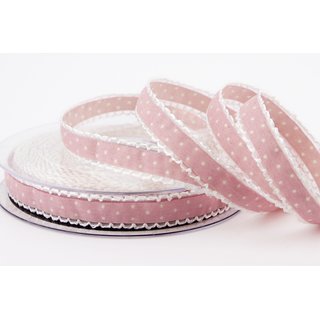 20 m x 15 mm Dekoband Emily ROSA gepunktet mit Spitze am...