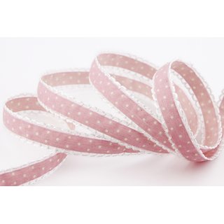 20 m x 15 mm Dekoband Emily ROSA gepunktet mit Spitze am Rand Geschenkband Landhaus