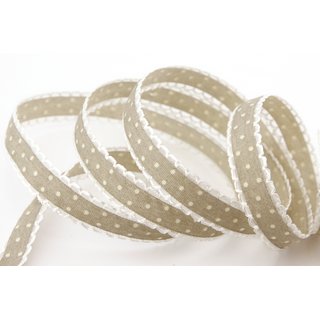 3 m x 15 mm Dekoband Emily TAUPE gepunktet mit Spitze am...