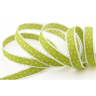 3 m x 15 mm Dekoband Emily HELLGRÜN gepunktet mit Spitze...