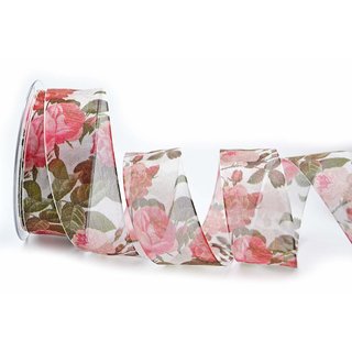 20 m x 40 mm Dekoband Italian Rose WEISS Schleifenband...