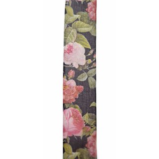 20 m x 40 mm Dekoband Italian Rose SCHWARZ Schleifenband Chiffon mit Drahtkanten bedruckt mit Blumen