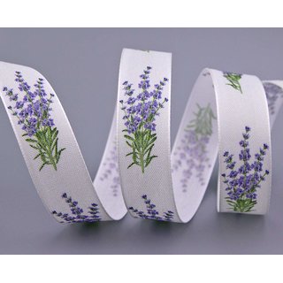 3 m x 25 mm Dekoband Lavendel Stoffband Band mit Drahtkanten WEISS FLIEDER Landhaus