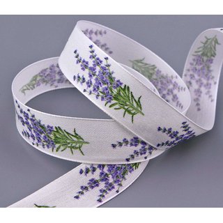 20 m x 25 mm Dekoband Lavendel Stoffband Band mit Drahtkanten WEISS FLIEDER Landhaus