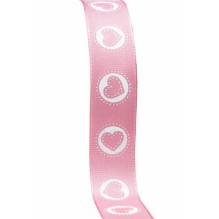 3 m x 25 mm Dekoband Sweetheart ROSA Herzen Band...