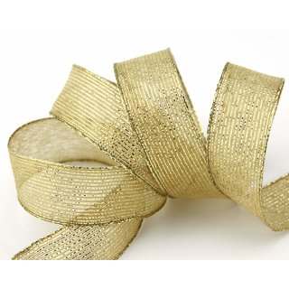 3 m x 25 mm Dekoband WINTER STRIPES BEIGE GOLD Lurex Streifen Schleifenband mit Drahtkanten glnzend Weihnachtsband