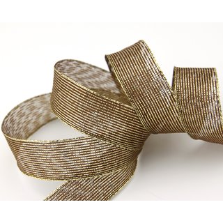 3 m x 25 mm Dekoband WINTER STRIPES BRAUN GOLD Lurex Streifen Schleifenband mit Drahtkanten glnzend Weihnachtsband