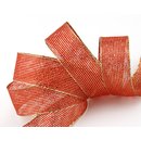 3 m x 25 mm Dekoband WINTER STRIPES ROT GOLD Lurex...