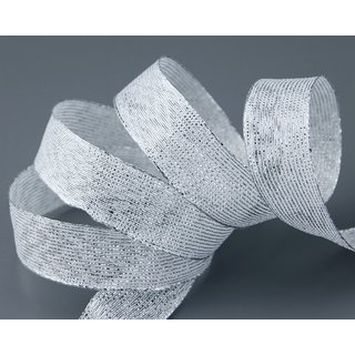 3 m x 25 mm Dekoband WINTER STRIPES WEISS SILBER Lurex Streifen Schleifenband mit Drahtkanten glnzend Weihnachtsband