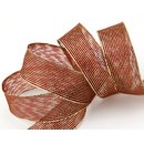 20 m x 25 mm Dekoband WINTER STRIPES BORDEAUX GOLD Lurex...