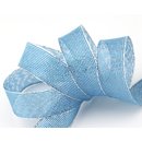 20 m x 25 mm Dekoband WINTER STRIPES HELLBLAU Blau SILBER...