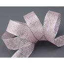 20 m x 25 mm Dekoband WINTER STRIPES HELLROSA Rosa SILBER...