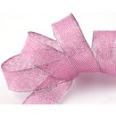 20 m x 25 mm Dekoband WINTER STRIPES ROSA SILBER Lurex...