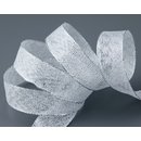 20 m x 25 mm Dekoband WINTER STRIPES WEISS SILBER Lurex...