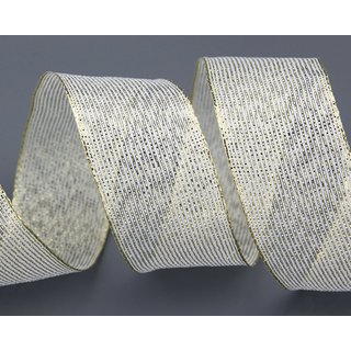 3 m x 40 mm Dekoband WINTER STRIPES CREME GOLD Lurex Streifen Schleifenband mit Drahtkanten glnzend Weihnachtsband